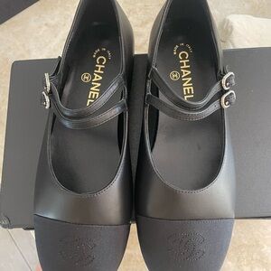 Black Flats with Silver Buckle and Rounded Toe